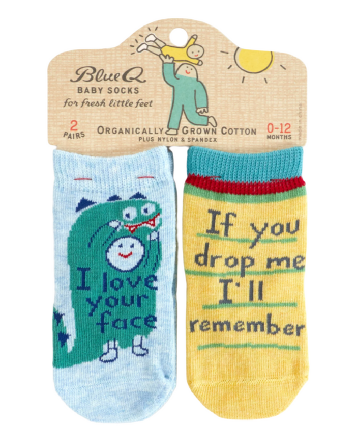 I love your face, don't drop me baby socks by Blue Q sold by Le Monkey House