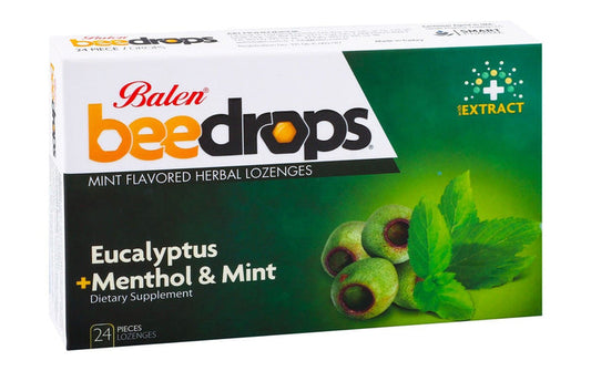 Balen Bee Drops Eucalyptus & Menthol Extracts Mint Flavor Herbal Lozenges, 24 Pieces - Makkah Pharmacy