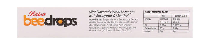Balen Bee Drops Eucalyptus & Menthol Extracts Mint Flavor Herbal Lozenges, 24 Pieces - Makkah Pharmacy