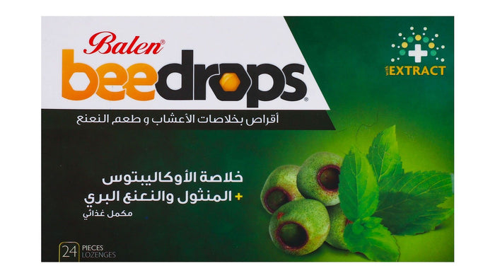 Balen Bee Drops Eucalyptus & Menthol Extracts Mint Flavor Herbal Lozenges, 24 Pieces - Makkah Pharmacy