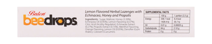 Balen Bee Drops Herbal Lozenges Lemon Flavor with Echinacea, Honey & Propolis Extracts, 24 Pieces - Makkah Pharmacy