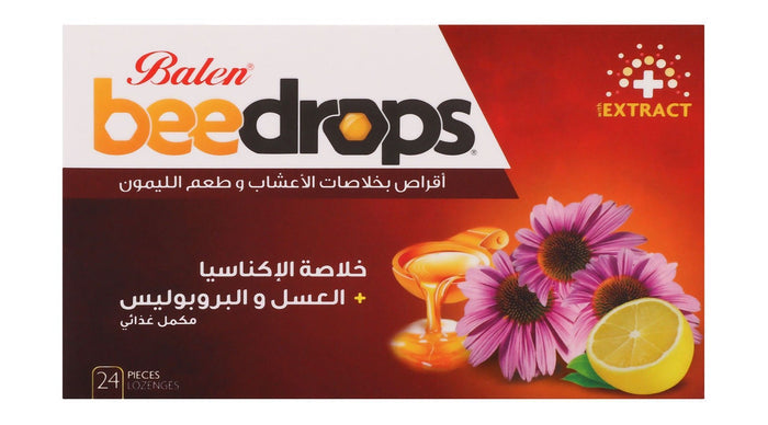 Balen Bee Drops Herbal Lozenges Lemon Flavor with Echinacea, Honey & Propolis Extracts, 24 Pieces - Makkah Pharmacy
