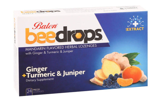 Balen Bee Drops Herbal Lozenges Mandarin Flavor with Ginger, Turmeric & Juniper Extracts, 24 Pieces - Makkah Pharmacy