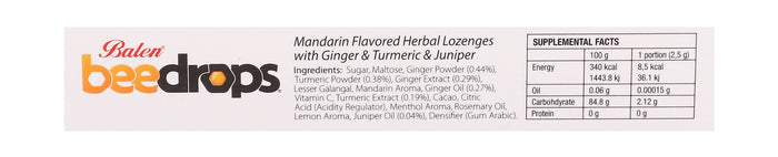 Balen Bee Drops Herbal Lozenges Mandarin Flavor with Ginger, Turmeric & Juniper Extracts, 24 Pieces - Makkah Pharmacy