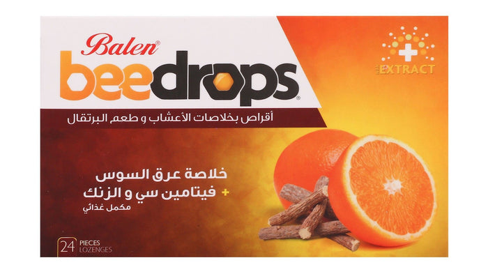 Balen Bee Drops Herbal Lozenges Orange Flavor with Licorice Extract & Vitamin C, 24 Pieces - Makkah Pharmacy