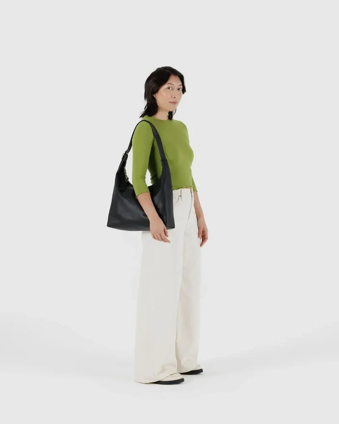Black Recycled Leather Shoulder Bag