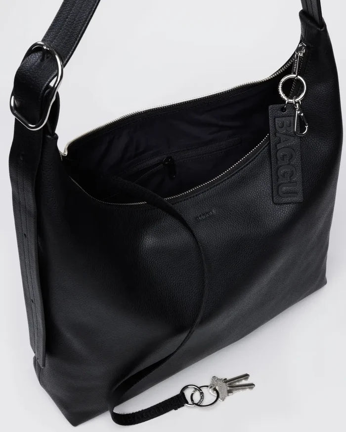 Black Recycled Leather Shoulder Bag