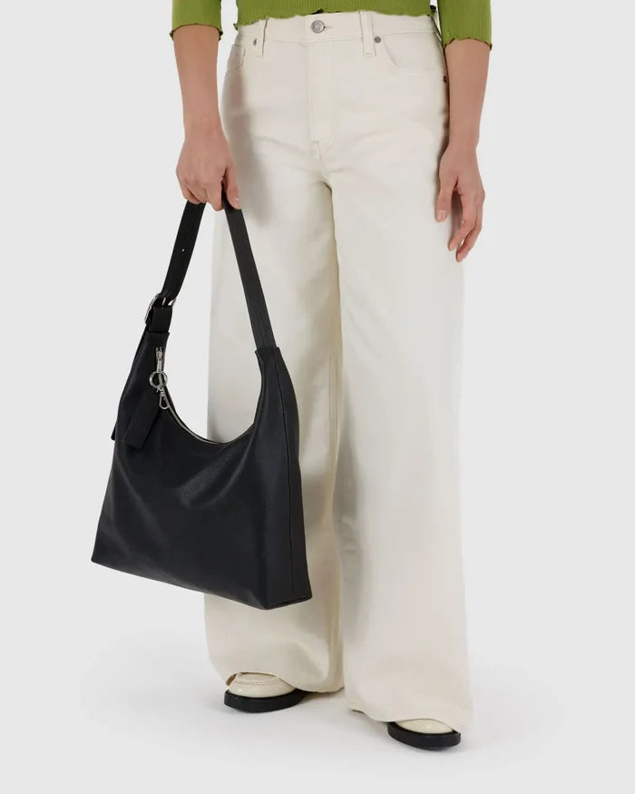 Black Recycled Leather Shoulder Bag