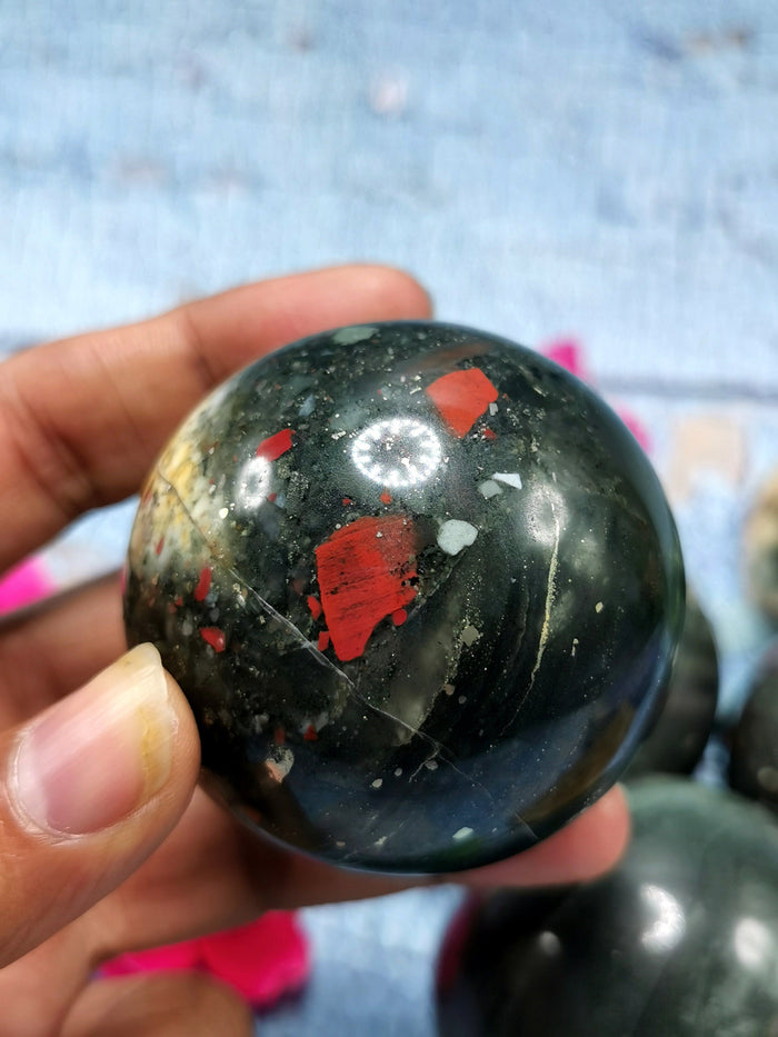 Bloodstone Jasper stone sphere/ball - Energy/Reiki/Crystal Healing - 2 inch diameter and 230 gms (0.51 lb) -ONE PIECE ONLY