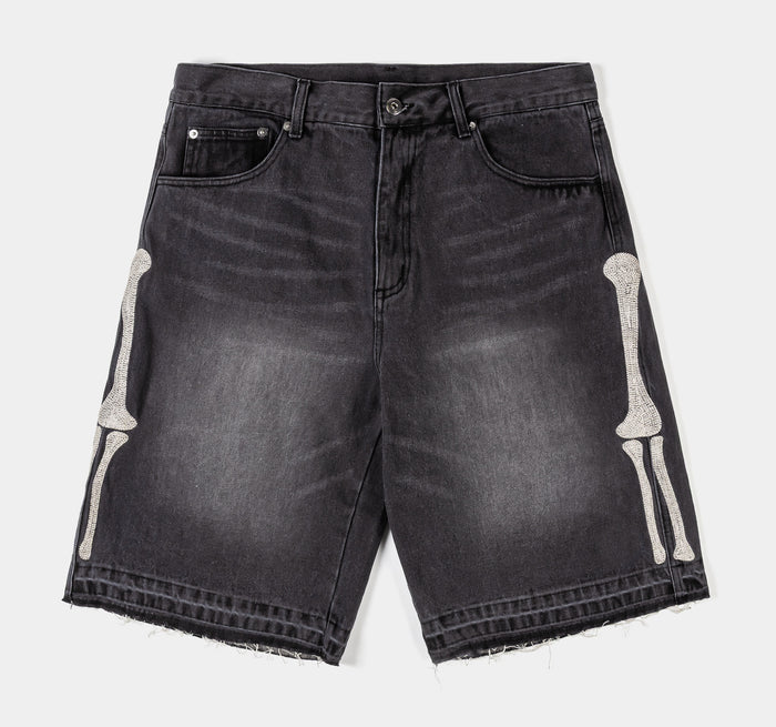 Bones Denim Washed Mens Shorts (Black/Cream)