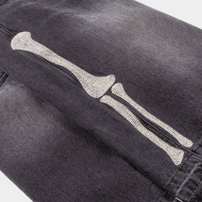 Bones Denim Washed Mens Shorts (Black/Cream)