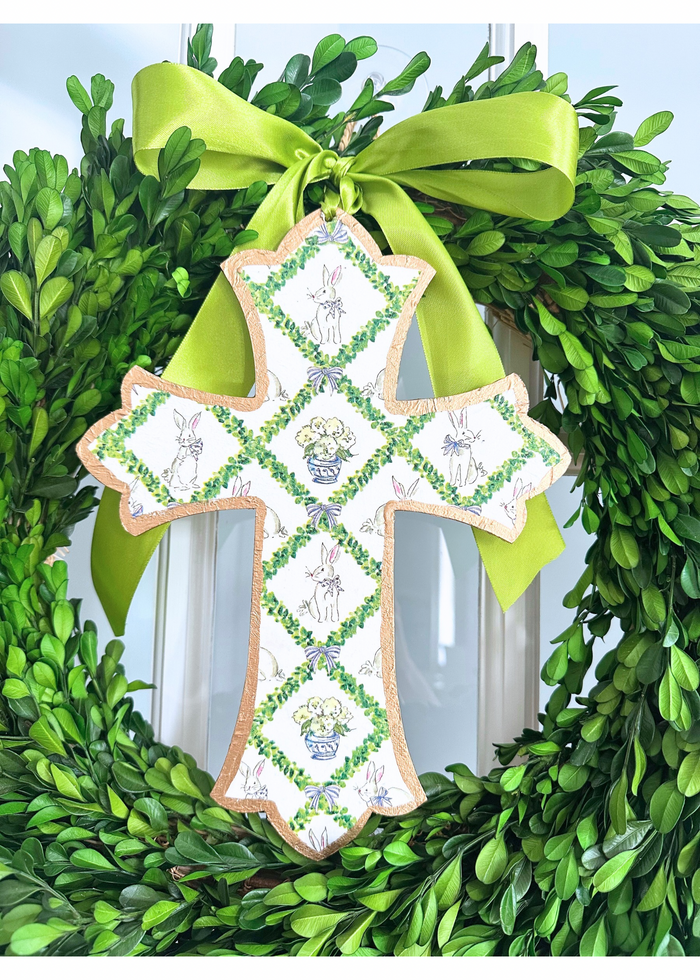 Boxwood Bunny Handmade Cross Door Hanger