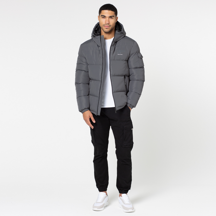 Branded LDN Pocket Puffer Jacket | Charcoal