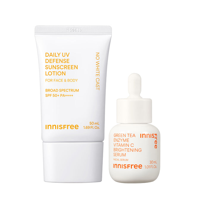 Brighten + Protect Power Duo packshot: Daily UV Defense Sunscreen SPF 50+ and Vitamin C Serum 30mL