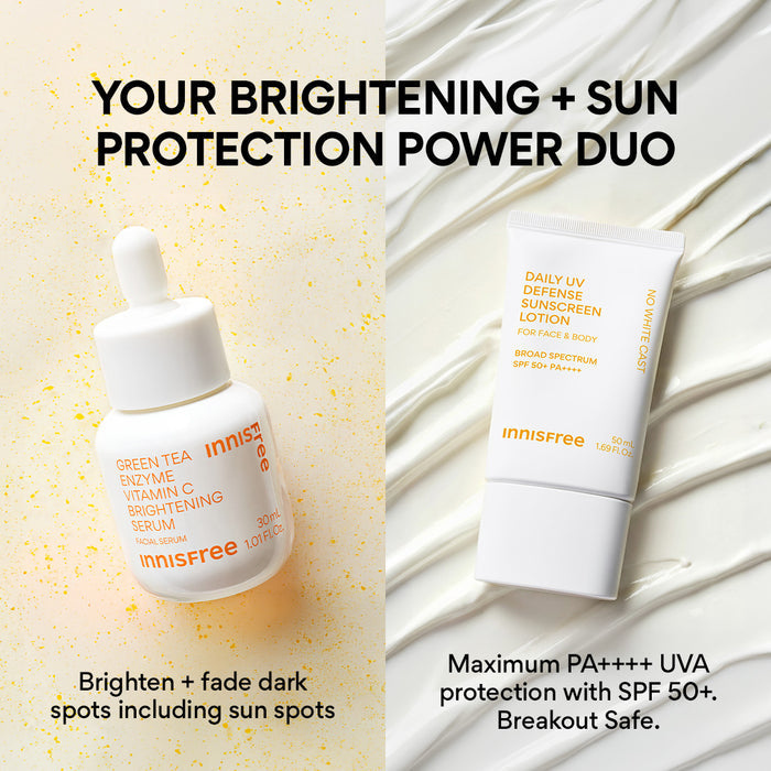 your brightening + sun protection power duo with Vitamin C Serum and Daily UV Defense Sunscreen SPF 50+