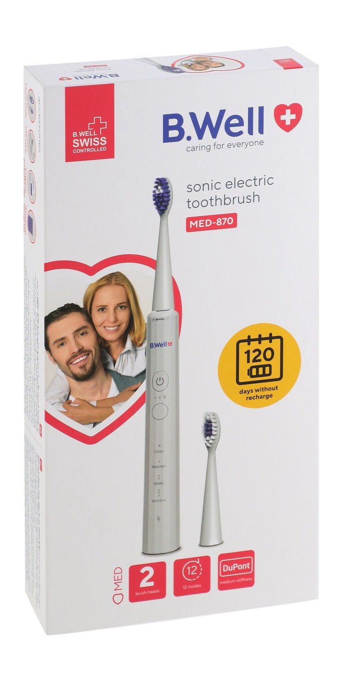 B.Well MED-870 Sonic Electric Toothbrush with Brush Head Refill - White, 1 Pack - Makkah Pharmacy