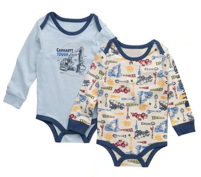 Carhartt Boys' Long Sleeve Construction BodysuitSet Bibs & Overalls Carhartt Dream Blue 12M Infant