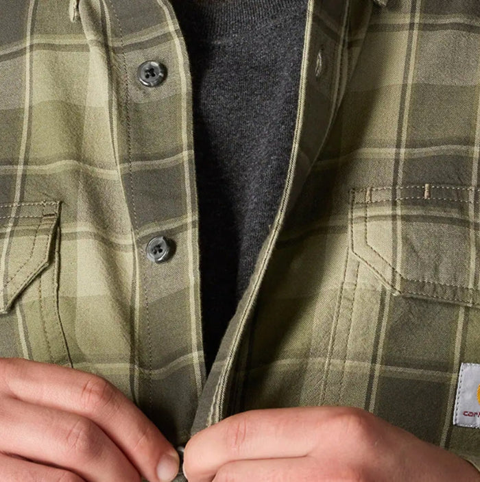 Carhartt Men's Loose Fit Midweight Chambray Long Sleeve Plaid Shirt Work Shirts Carhartt