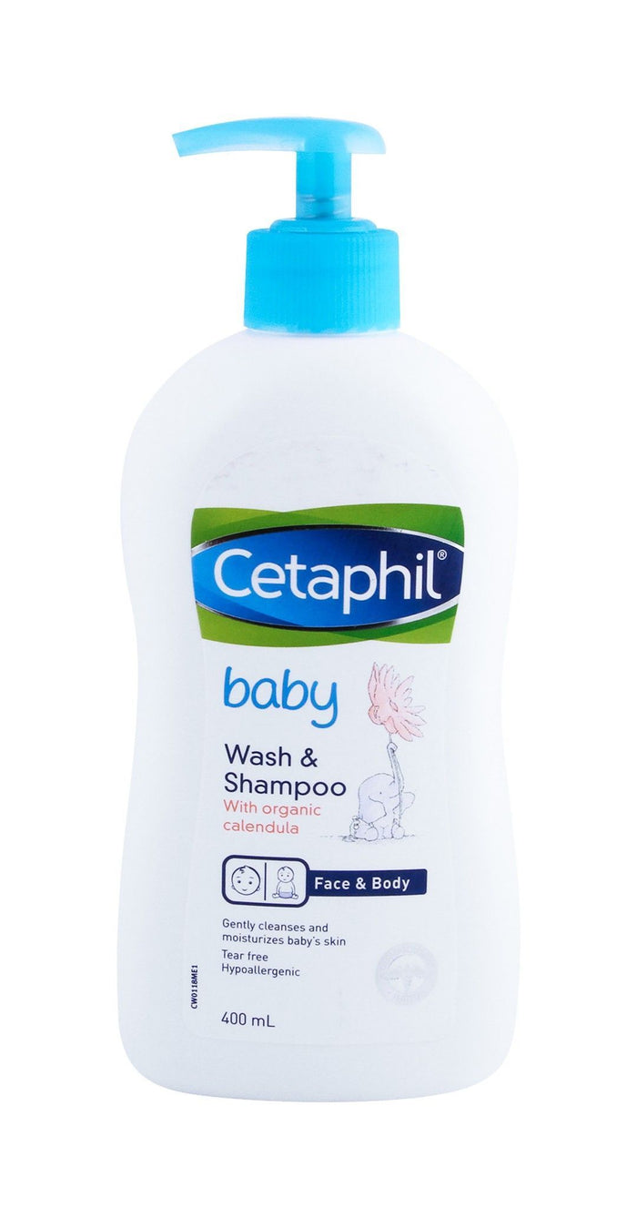 Cetaphil Hypoallergenic Baby Wash & Shampoo with Organic Calendula for Face & Body, 400ml - Makkah Pharmacy
