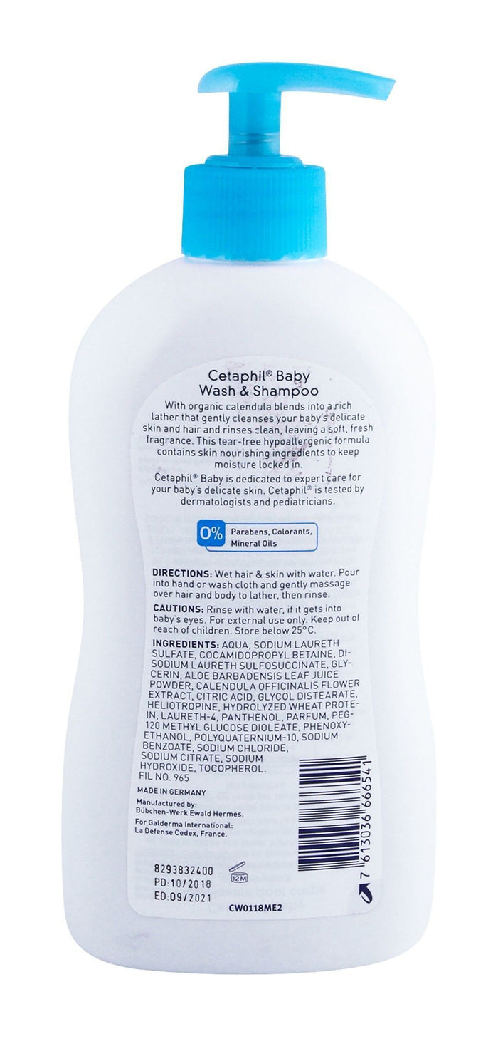 Cetaphil Hypoallergenic Baby Wash & Shampoo with Organic Calendula for Face & Body, 400ml - Makkah Pharmacy