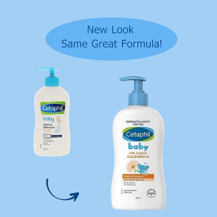 Cetaphil Hypoallergenic Baby Wash & Shampoo with Organic Calendula for Face & Body, 400ml - Makkah Pharmacy