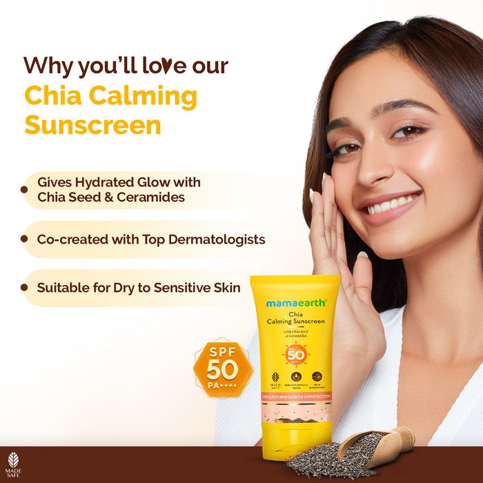 Chia Calming Sunscreen benefits with model co-created dermatologists