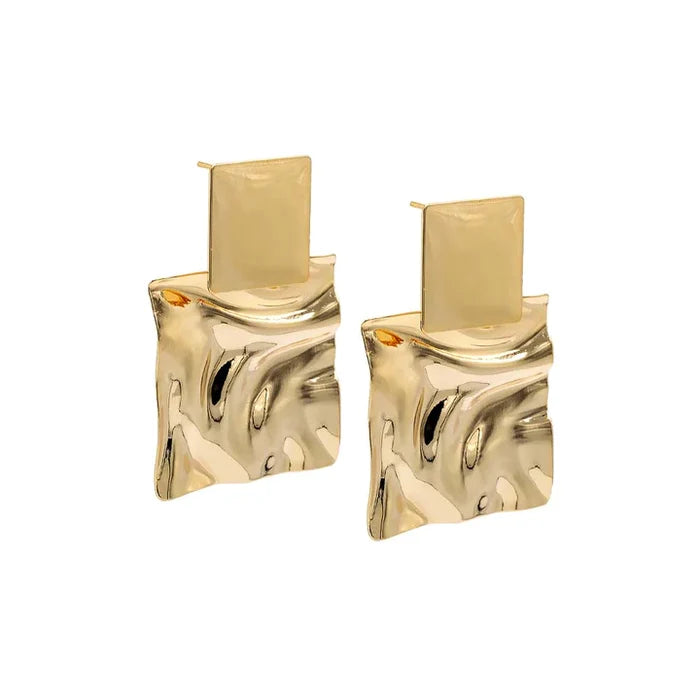 Chunky Double Square Drop Stud Earrings