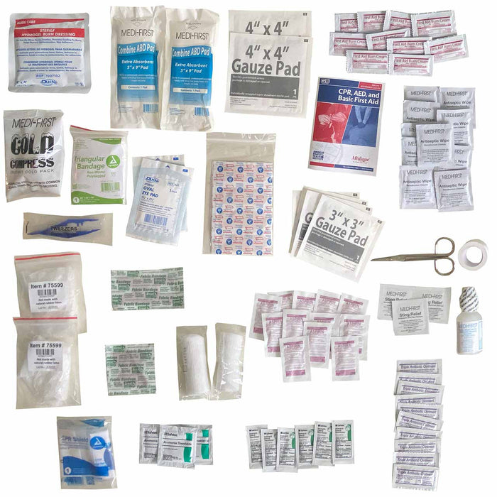 First Aid Kit, contents laid out