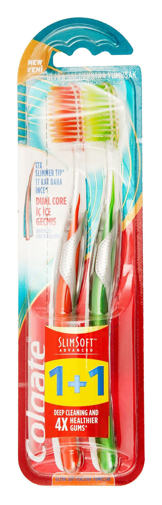 Colgate Advanced Orange & Green Slimsoft Toothbrushes, 2 Pieces - Makkah Pharmacy