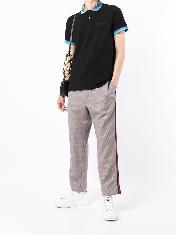 VERSACE Contrast-collar polo shirt Black - MAISONDEFASHION.COM