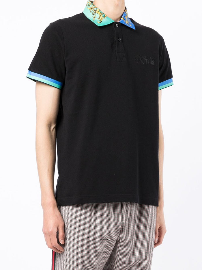 VERSACE Contrast-collar polo shirt Black - MAISONDEFASHION.COM