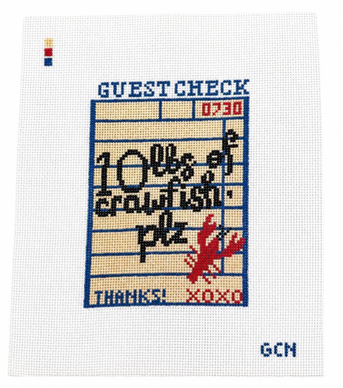 Crawfish Guest Check Hand-Painted Needlepoint Canvas
