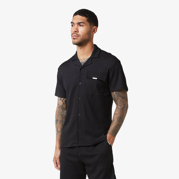 Men's  Black Crinkle Shirt  Closure London  Front View