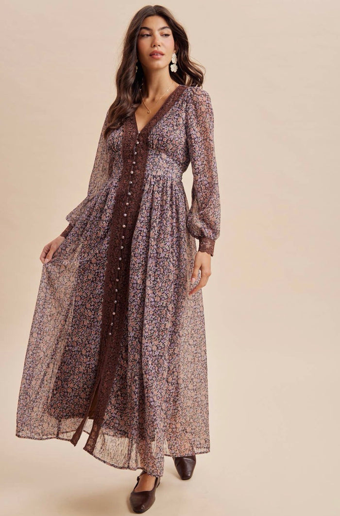 Dania Lace Trim Floral Maxi Dress