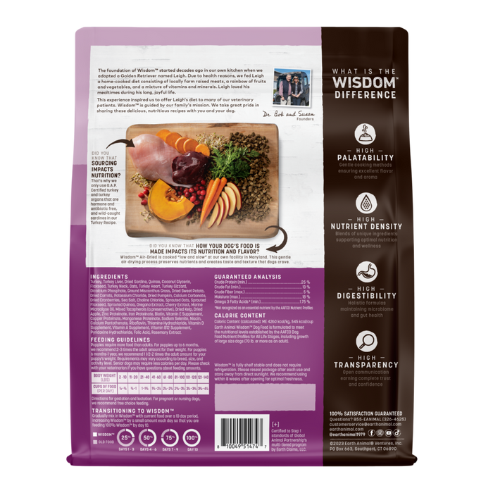 Earth Animal Wisdom Air-Dried Turkey Recipe Premium Natural Dog Food