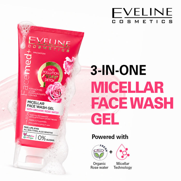 Eveline Cosmetics Facemed+ Micellar Face Wash Gel With Organic Rose Water 150 ml