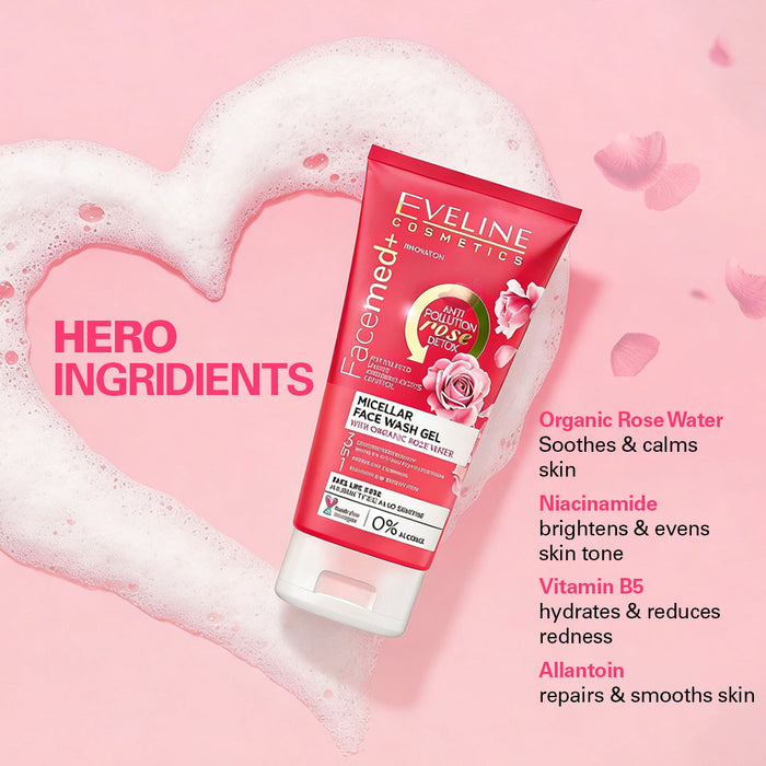 Eveline Cosmetics Facemed+ Micellar Face Wash Gel With Organic Rose Water 150 ml