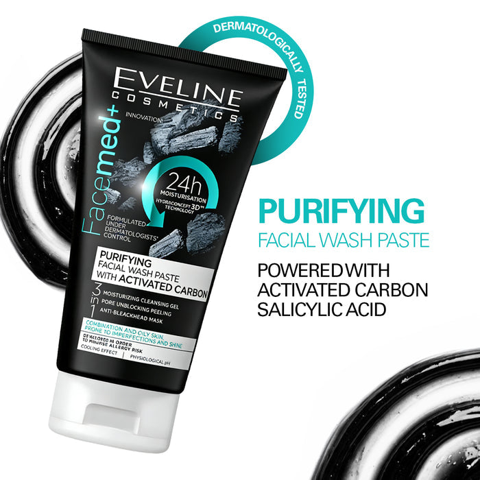 Eveline Cosmetics Facemed+ Purifying Facial Wash Paste With Activated Carbon 150 ml
