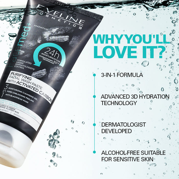 Eveline Cosmetics Facemed+ Purifying Facial Wash Paste With Activated Carbon 150 ml