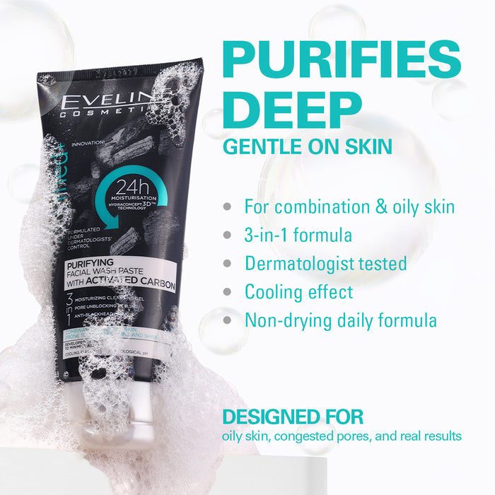 Eveline Cosmetics Facemed+ Purifying Facial Wash Paste With Activated Carbon 150 ml