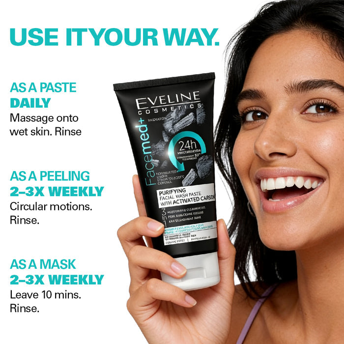Eveline Cosmetics Facemed+ Purifying Facial Wash Paste With Activated Carbon 150 ml