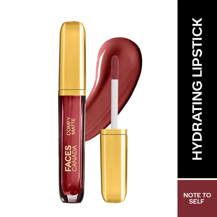 FACES CANADA Comfy Matte Liquid Lipstick - Note To Self 07, 3.8 ml | Comfortable 10HR Longstay | Intense Matte Color | Almond Oil & Vitamin E Infused | Super Smooth | No Dryness | No Alcohol