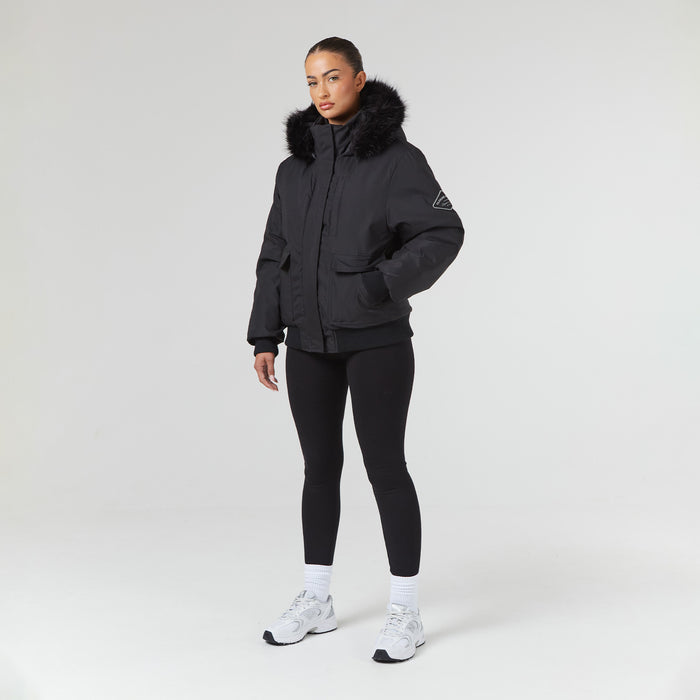 Faux Fur Cropped Parka | Black