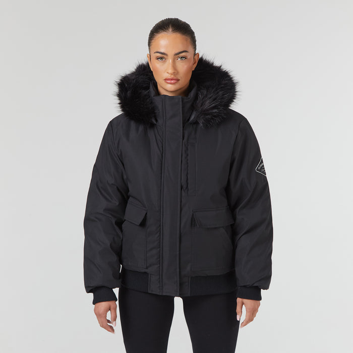 Faux Fur Cropped Parka | Black