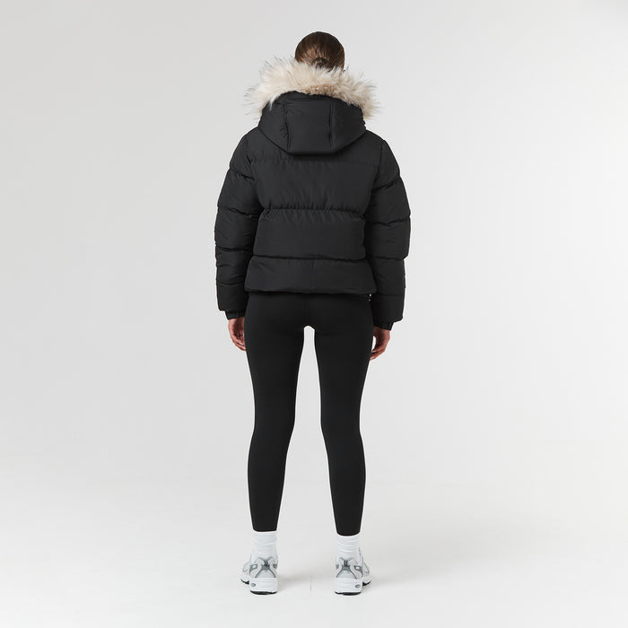 Faux Fur Cropped Puffer | Black
