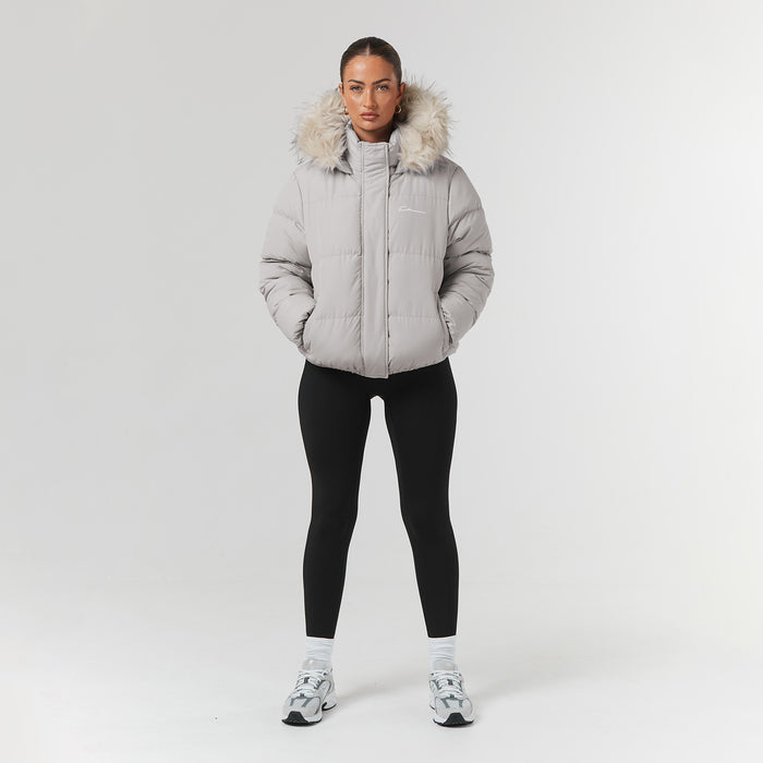Faux Fur Cropped Puffer | Mushroom
