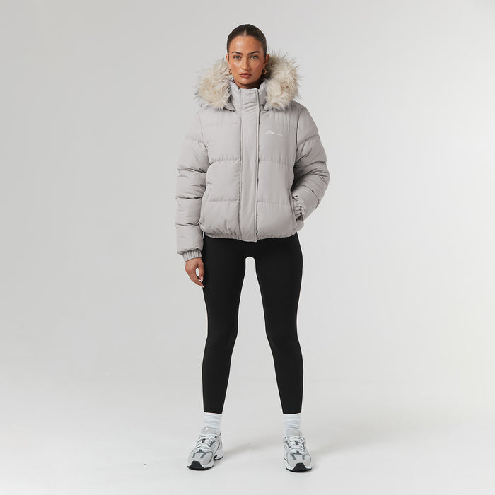 Faux Fur Cropped Puffer | Mushroom