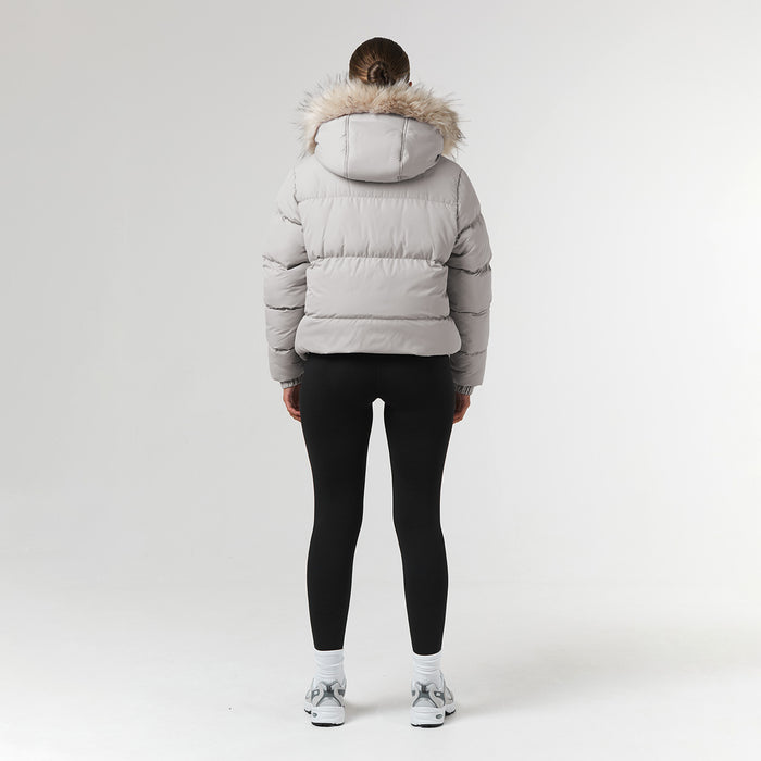Faux Fur Cropped Puffer | Mushroom
