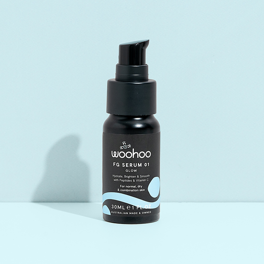 FG Serum 01 Glow, 30ml recyclable aluminium pump bottle - brightening Vitamin C and peptide serum for ageing skin.
