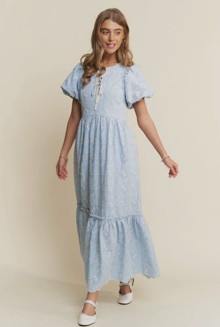 Floral Embroidered Tiered Maxi Dress
